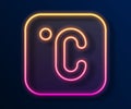 Glowing neon line Celsius icon isolated on black background. Vector