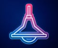 Glowing neon line Chandelier icon isolated on blue background. Vector