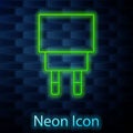 Glowing neon line Charger icon isolated on brick wall background. Vector