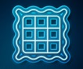 Glowing neon line Checkered napkin icon isolated on blue background. Vector