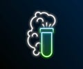 Glowing neon line Chemical experiment, explosion in the flask icon isolated on black background. Chemical explosion in a
