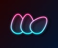 Glowing neon line Chicken egg icon isolated on black background. Vector