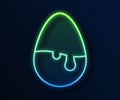 Glowing neon line Chocolate egg icon isolated on blue background. Vector.