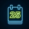 Glowing neon line Christmas day calendar icon isolated on black background. Event reminder symbol. Merry Christmas and