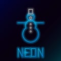 Glowing neon line Christmas snowman icon isolated on black background. Merry Christmas and Happy New Year. Colorful