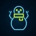 Glowing neon line Christmas snowman icon isolated on black background. Merry Christmas and Happy New Year. Colorful