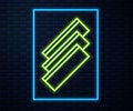 Glowing neon line Cigarette rolling papers pack icon isolated on brick wall background. Vector