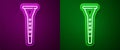 Glowing neon line Clarinet icon isolated on purple and green background. Musical instrument. Vector