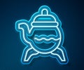 Glowing neon line Classic teapot icon isolated on blue background. Vector
