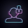 Glowing neon line Closed personality icon isolated on black background. Introvert psychology. Vector
