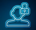 Glowing neon line Closed personality icon isolated on blue background. Introvert psychology. Vector