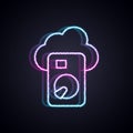 Glowing neon line Cloud database icon isolated on black background. Cloud computing concept. Digital service or app with Royalty Free Stock Photo