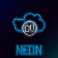 Glowing neon line Cloud download and upload icon isolated on black background. Colorful outline concept. Vector Royalty Free Stock Photo