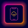 Glowing neon line Cloud technology data transfer and storage icon isolated on black background. Colorful outline concept Royalty Free Stock Photo