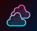 Glowing neon line Cloudy weather icon isolated on black background. Vector