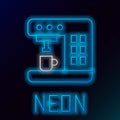 Glowing neon line Coffee machine icon isolated on black background. Colorful outline concept. Vector Royalty Free Stock Photo