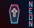 Glowing neon line Coffin with christian cross icon isolated on black background. Happy Halloween party. Colorful outline Royalty Free Stock Photo