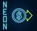 Glowing neon line Coin money with dollar symbol icon isolated on black background. Banking currency sign. Cash symbol Royalty Free Stock Photo