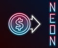 Glowing neon line Coin money with dollar symbol icon isolated on black background. Banking currency sign. Cash symbol Royalty Free Stock Photo