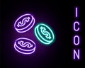 Glowing neon line Coin money with dollar symbol icon isolated on black background. Banking currency sign. Cash symbol Royalty Free Stock Photo