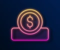 Glowing neon line Coin money with dollar symbol icon isolated on black background. Banking currency sign. Cash symbol Royalty Free Stock Photo