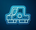 Glowing neon line Collimator sight icon isolated on blue background. Sniper scope crosshairs. Vector