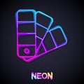 Glowing neon line Color palette guide icon isolated on black background. Vector Royalty Free Stock Photo