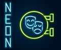 Glowing neon line Comedy and tragedy theatrical masks icon isolated on black background. Colorful outline concept Royalty Free Stock Photo