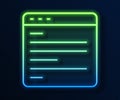 Glowing neon line Computer api interface icon isolated on blue background. Application programming interface API Royalty Free Stock Photo