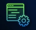 Glowing neon line Computer api interface icon isolated on blue background. Application programming interface API Royalty Free Stock Photo
