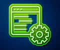Glowing neon line Computer api interface icon isolated on blue background. Application programming interface API Royalty Free Stock Photo
