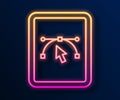 Glowing neon line Computer display with vector design program icon isolated on isolated on black background. Photo Royalty Free Stock Photo