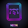 Glowing neon line Computer display with vector design program icon isolated on isolated on black background. Photo Royalty Free Stock Photo