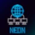 Glowing neon line Computer network icon isolated on black background. Laptop network. Internet connection. Colorful Royalty Free Stock Photo