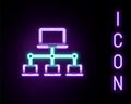 Glowing neon line Computer network icon isolated on black background. Laptop network. Internet connection. Colorful Royalty Free Stock Photo