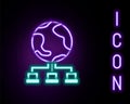 Glowing neon line Computer network icon isolated on black background. Online gaming. Laptop network. Internet connection Royalty Free Stock Photo