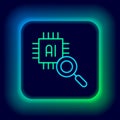 Glowing neon line Computer processor with microcircuits CPU icon isolated on black background. Chip or cpu with circuit Royalty Free Stock Photo