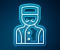 Glowing neon line Concierge icon isolated on blue background. Vector