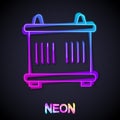 Glowing neon line Container icon isolated on black background. Crane lifts a container with cargo. Vector