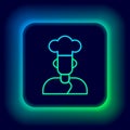 Glowing neon line Cook icon isolated on black background. Chef symbol. Colorful outline concept. Vector