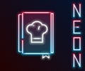Glowing neon line Cookbook icon isolated on black background. Cooking book icon. Recipe book. Fork and knife icons