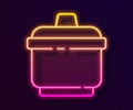 Glowing neon line Cooking pot icon isolated on black background. Boil or stew food symbol. Vector Illustration