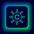 Glowing neon line Copywriting network icon isolated on black background. Content networking symbol. Copyright sign