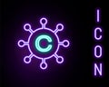 Glowing neon line Copywriting network icon isolated on black background. Content networking symbol. Copyright sign