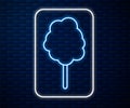 Glowing neon line Cotton candy icon isolated on brick wall background. Vector Illustration