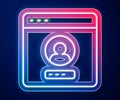 Glowing neon line Create account screen icon isolated on blue background. Vector Royalty Free Stock Photo