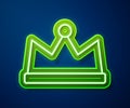 Glowing neon line Crown icon isolated on blue background. Vector Royalty Free Stock Photo