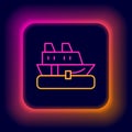 Glowing neon line Cruise ship icon isolated on black background. Travel tourism nautical transport. Voyage passenger