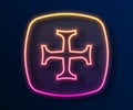 Glowing neon line Crusade icon isolated on black background. Vector