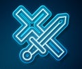 Glowing neon line Crusade icon isolated on blue background. Vector